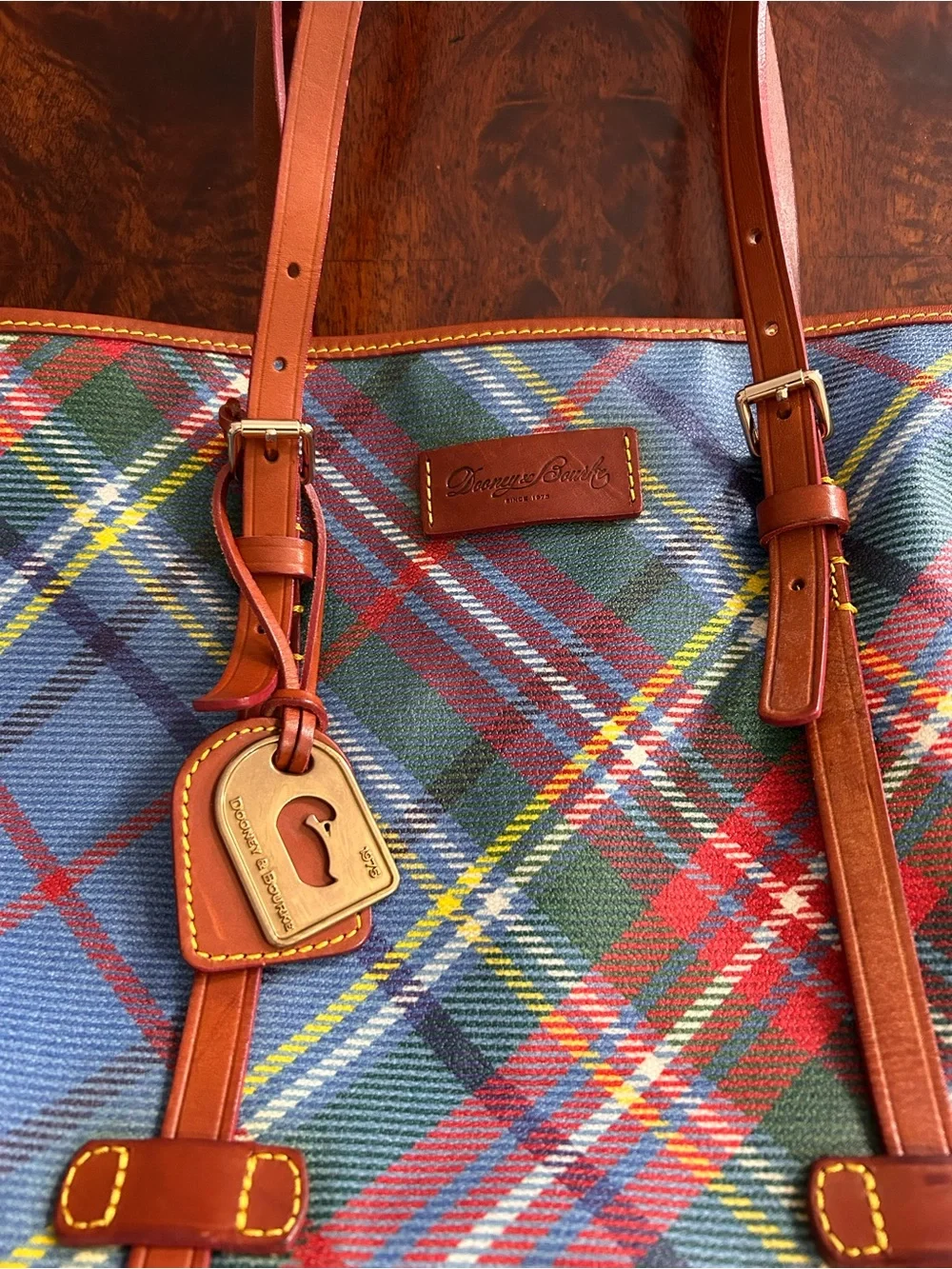 Vintage Dooney & Bourke Windsor Tartan Plaid Tote Bag Made USA Leather Trim Duck
